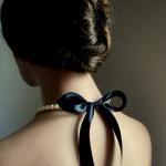 Pearl And Ribbon Necklace Bridesmaids Gifts Pearl Necklace With Swarovski Crystal Pearls And Black Satin Ribbon